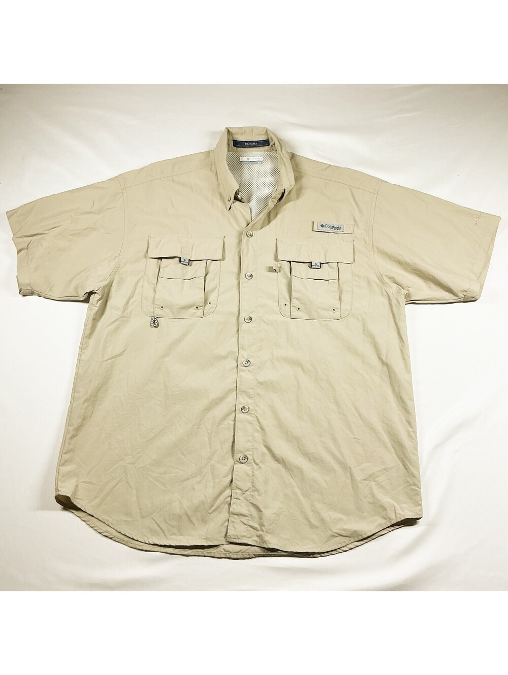 Columbia PFG Bahama Short Sleeve Fishing Shirt Khaki Omni Shade Men's Medium
